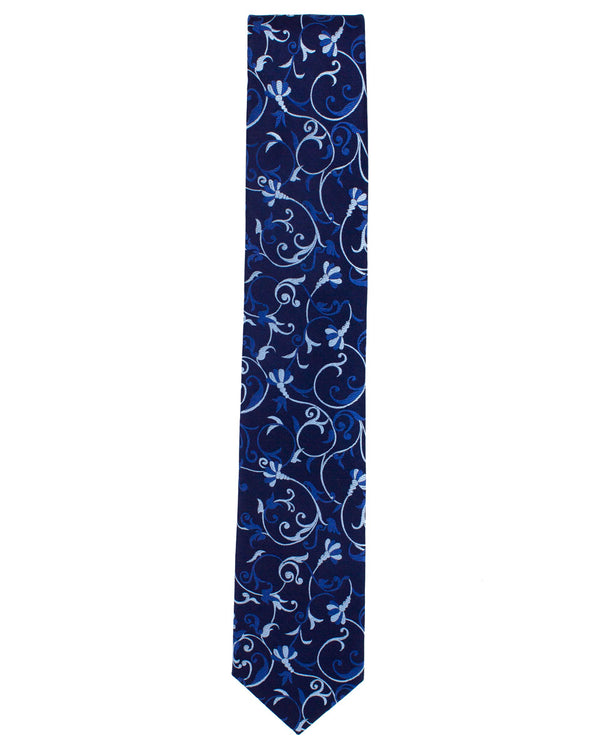 Navy Patterned Silk Tie